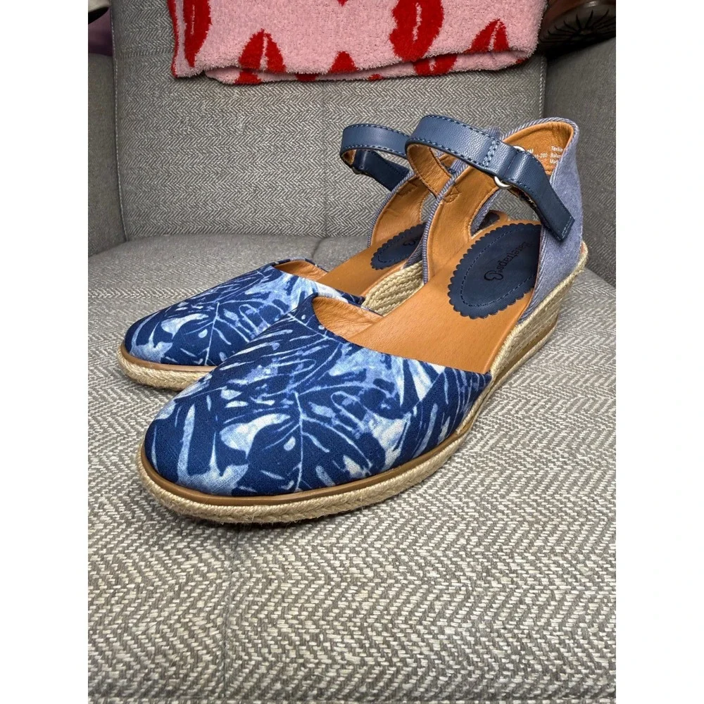Baretraps Ocean Blue‎ Tropical Palm Espadrille Wedge Sandals Size 9M